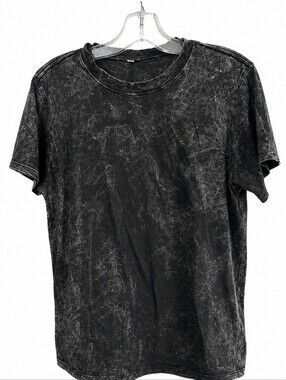 Lululemon Black Acid Wash Short Sleeve T-Shirt Men's Size M Crew Neck Athletic T